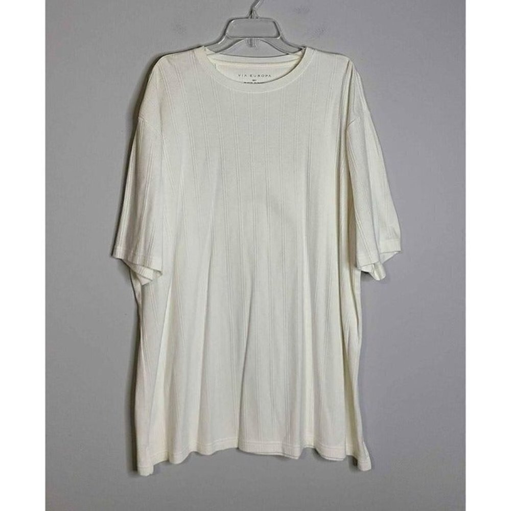 Via Europa Mens Round Neckline Short Sleeve Dresser Style White Shirt Size 2XLT